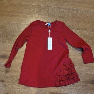 Charming Kids Red Sweater with Ruffle Accent